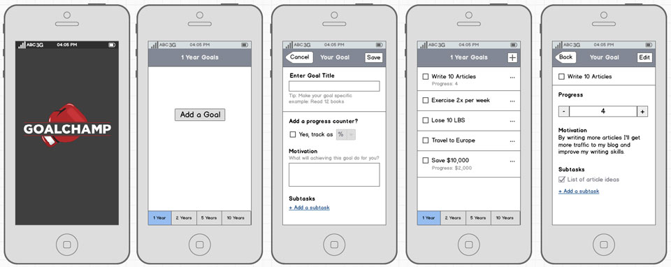 GoalChamp Wireframes