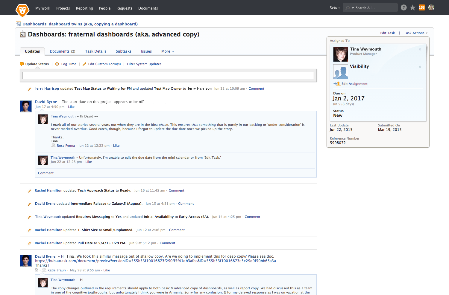 workfront projects screen